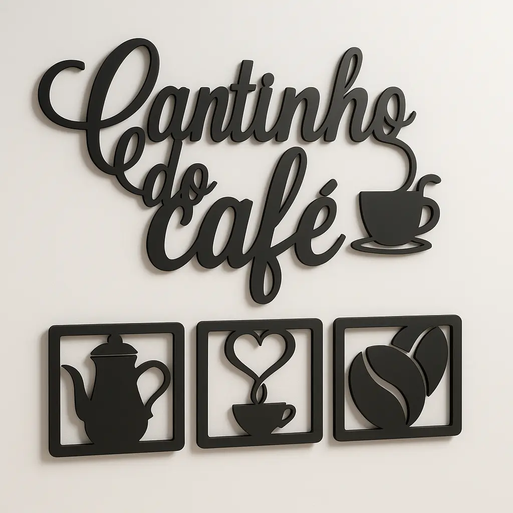 Kit Cantinho Do Café Mdf Preto Decoração